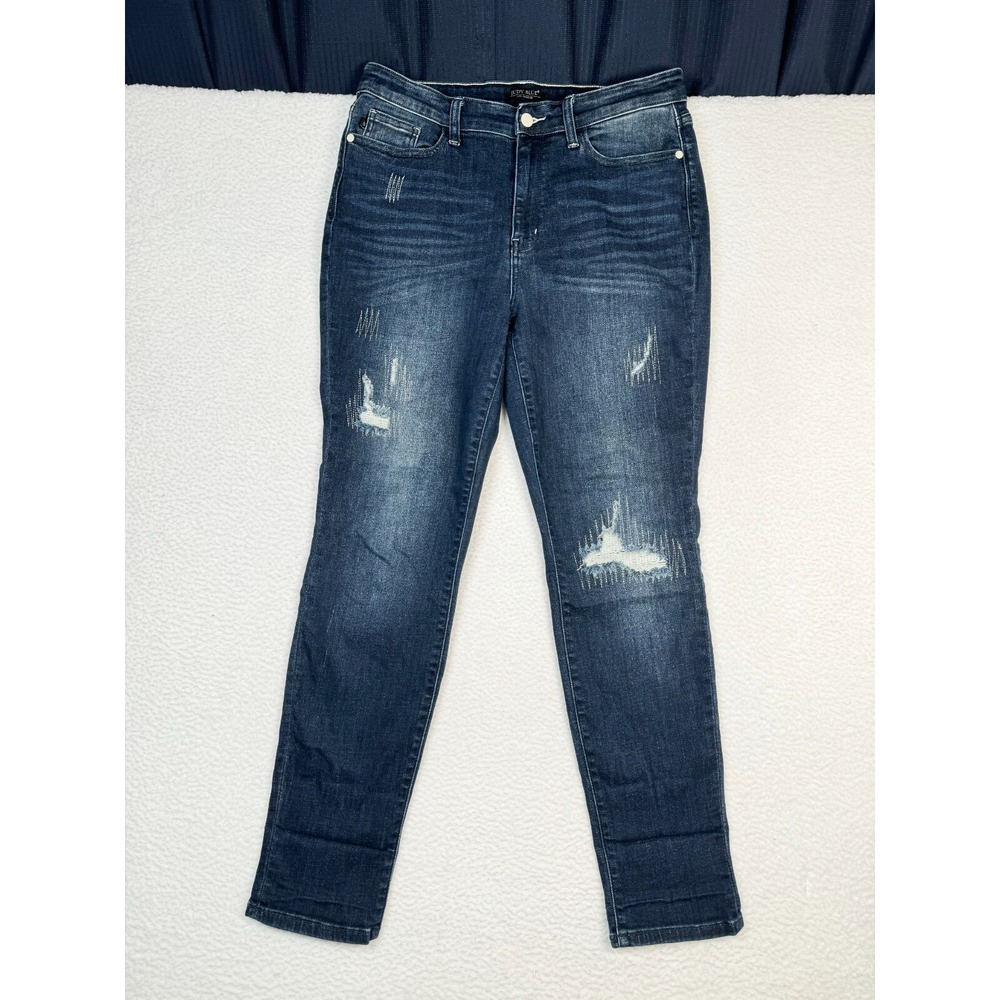 Judy Blue Jeans Womens 15 Fits 32x31.5 Blue Denim Boyfriend Fit Comfy Distressed